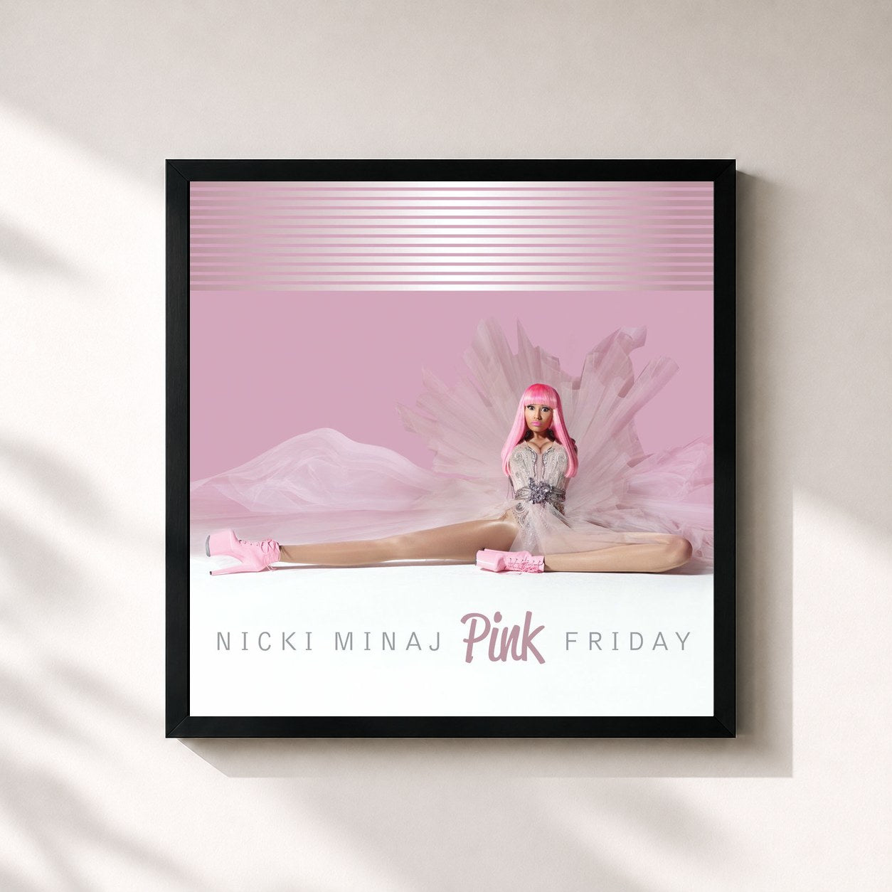 #noir Tableau carré de l'album Pink Friday de Nicki Minaj, cadre noir 32x32 cm