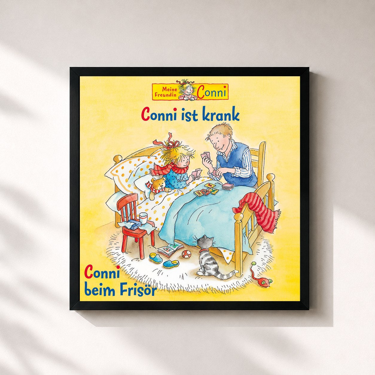 #noir Tableau carré de l'album Conni ist krank / Conni beim Frisör de Conni, cadre noir 32x32 cm