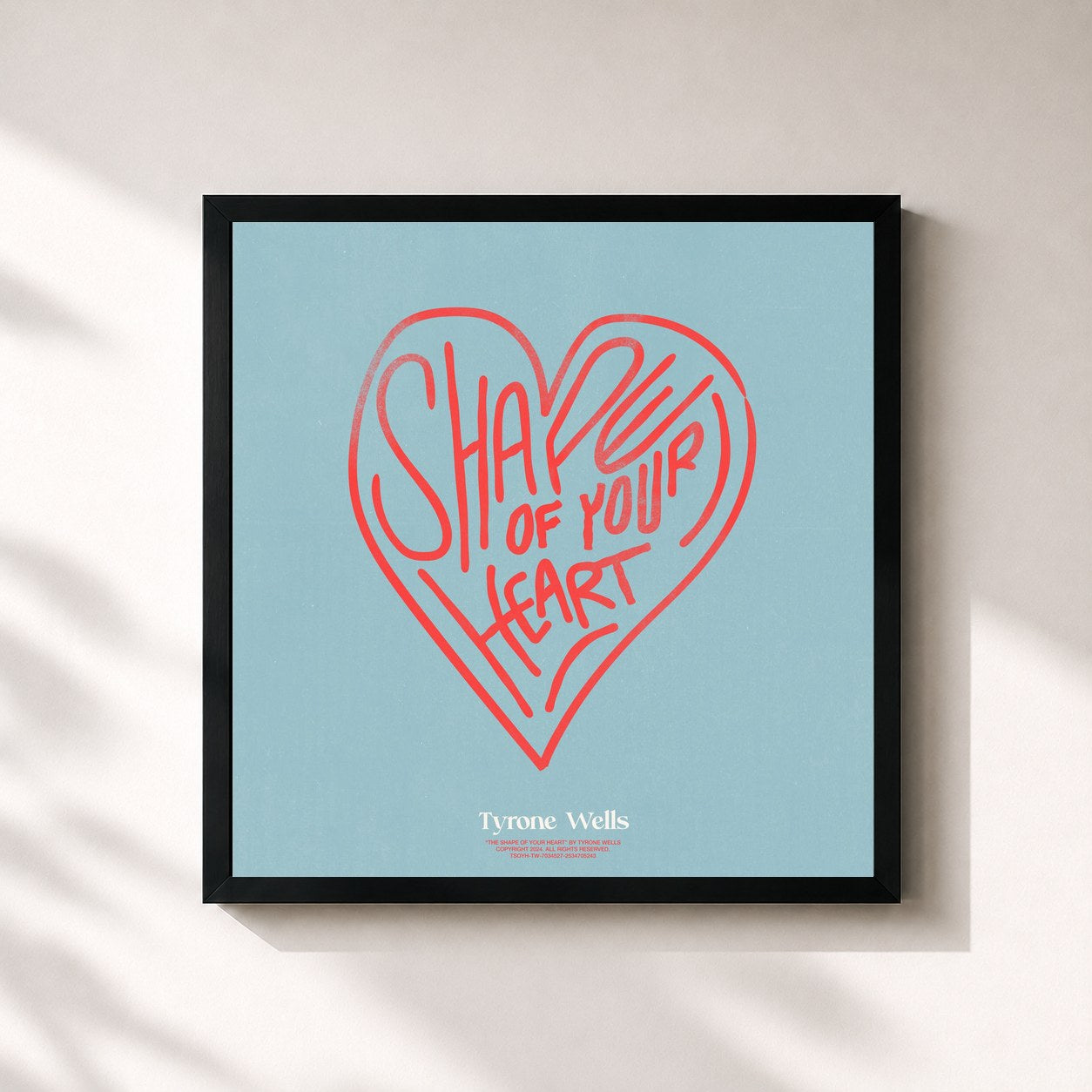 #noir Tableau carré de l'album Shape of Your Heart de Tyrone Wells, cadre noir 32x32 cm