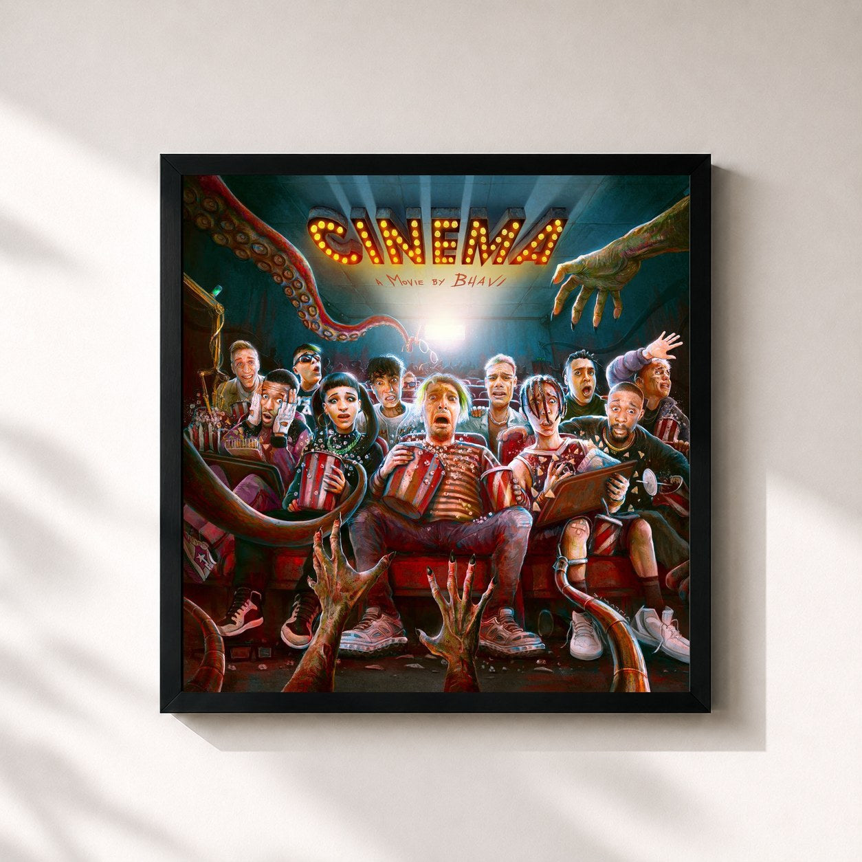 #noir Tableau carré de l'album CINEMA de Bhavi, cadre noir 32x32 cm