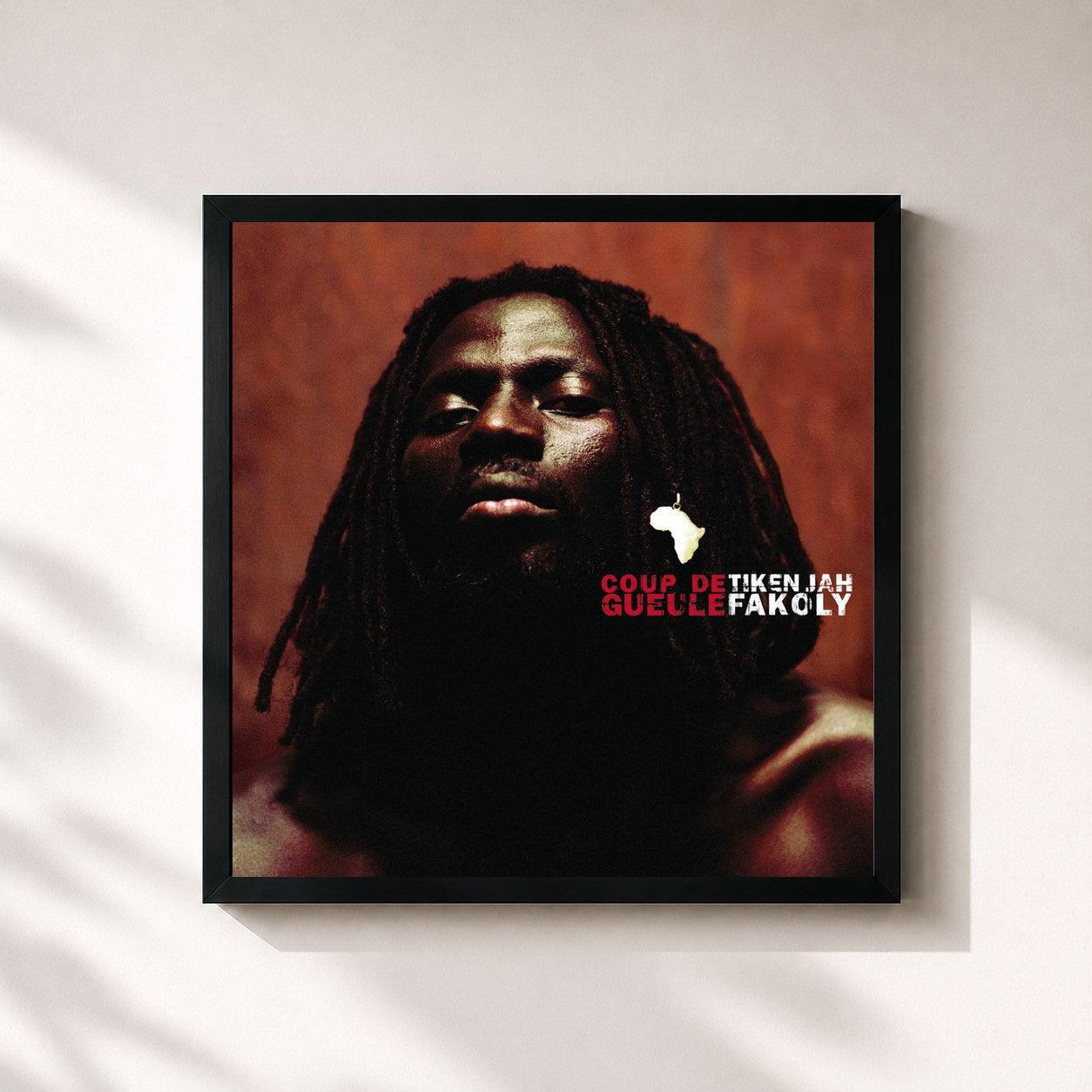 #noir Tableau carré de l'album Coup De Gueule de Tiken Jah Fakoly, cadre noir 32x32 cm