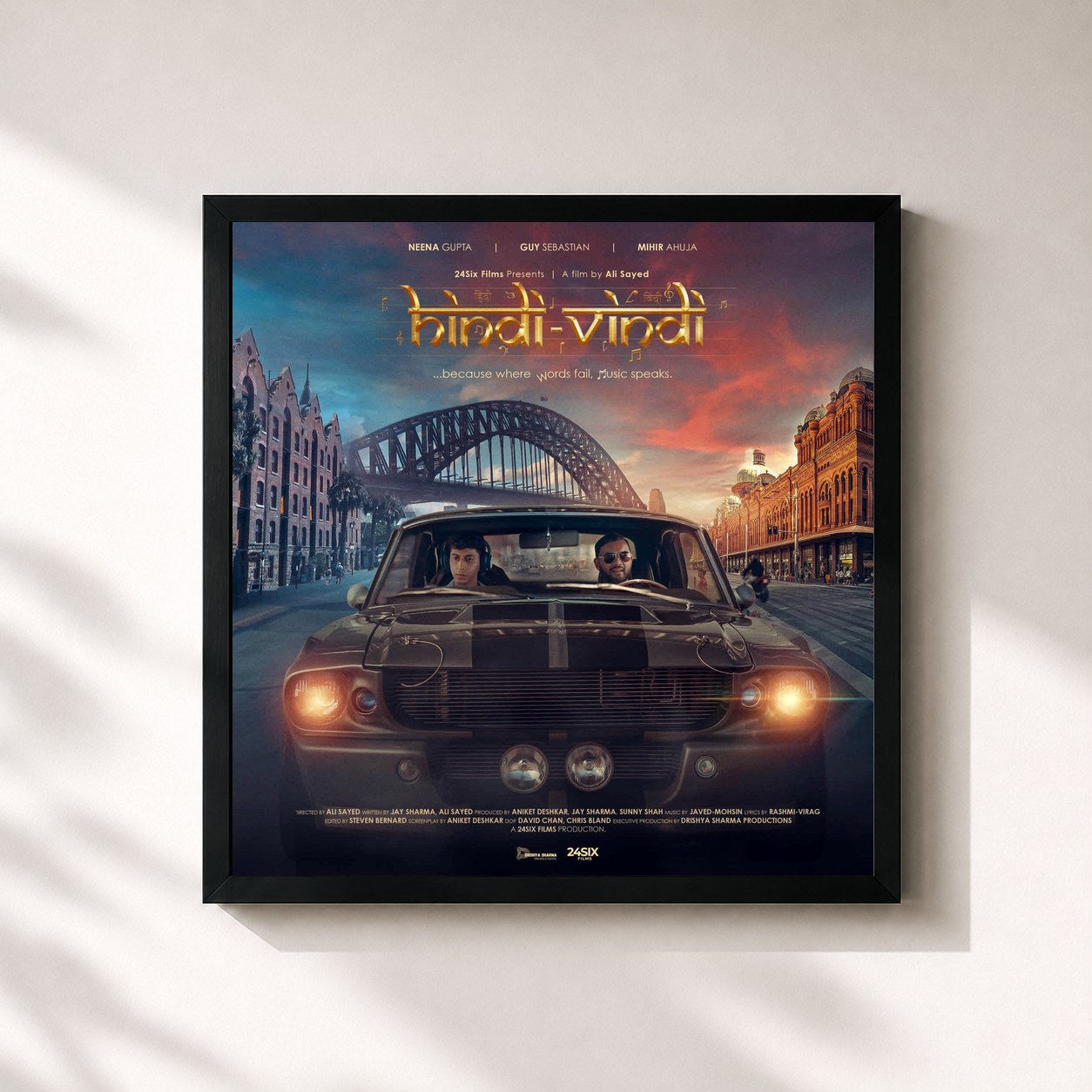 #noir Tableau carré de l'album Hindi-Vindi de Guy Sebastian, cadre noir 32x32 cm