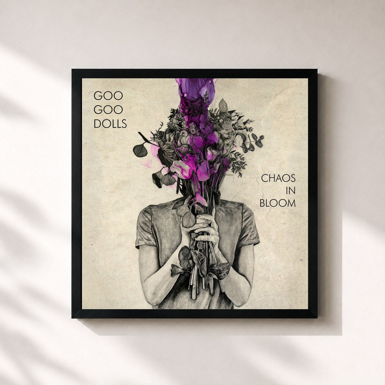 #noir Tableau carré de l'album Chaos In Bloom de The Goo Goo Dolls, cadre noir 32x32 cm