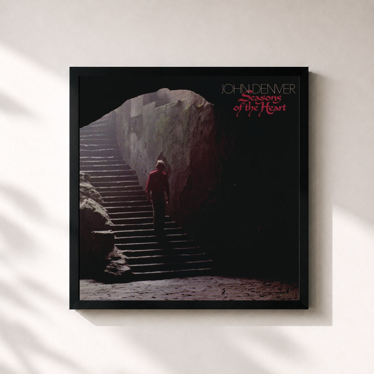 #noir Tableau carré de l'album Seasons Of The Heart de John Denver, cadre noir 32x32 cm