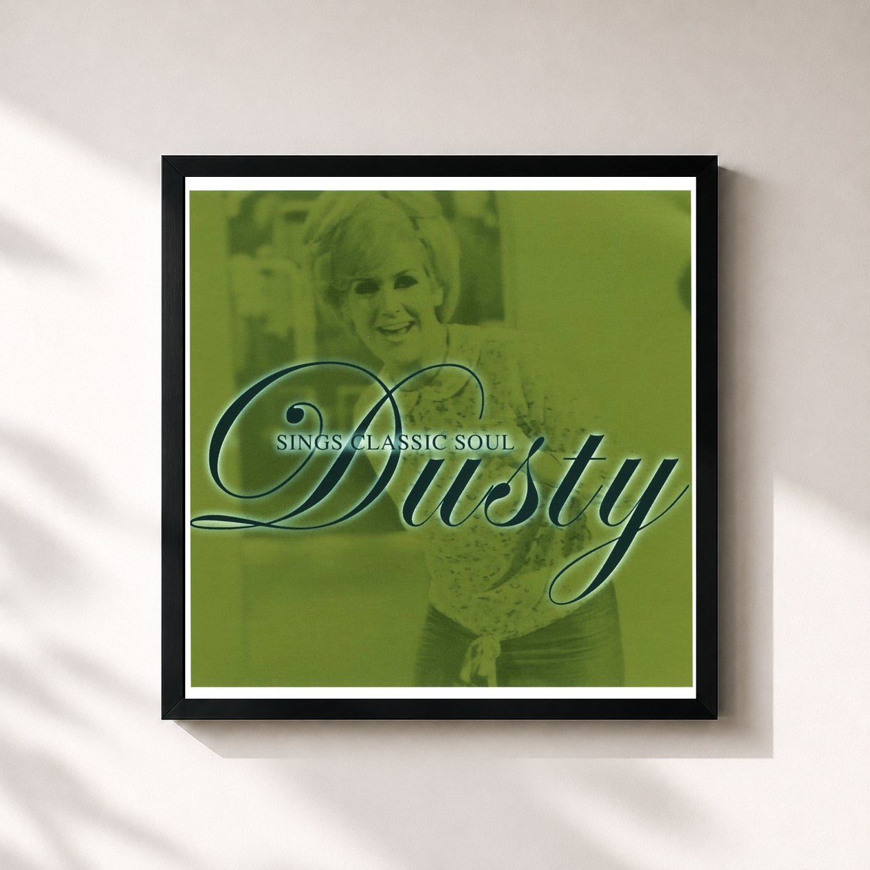 #noir Tableau carré de l'album Sings Classic Soul de Dusty Springfield, cadre noir 32x32 cm