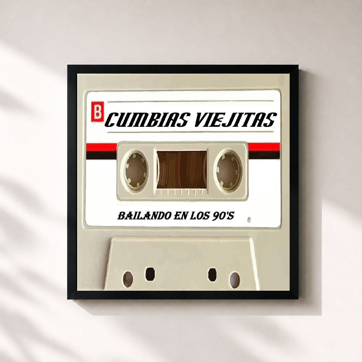 #noir Tableau carré de l'album Bailando En Los 90's de Cumbias Viejitas, cadre noir 32x32 cm