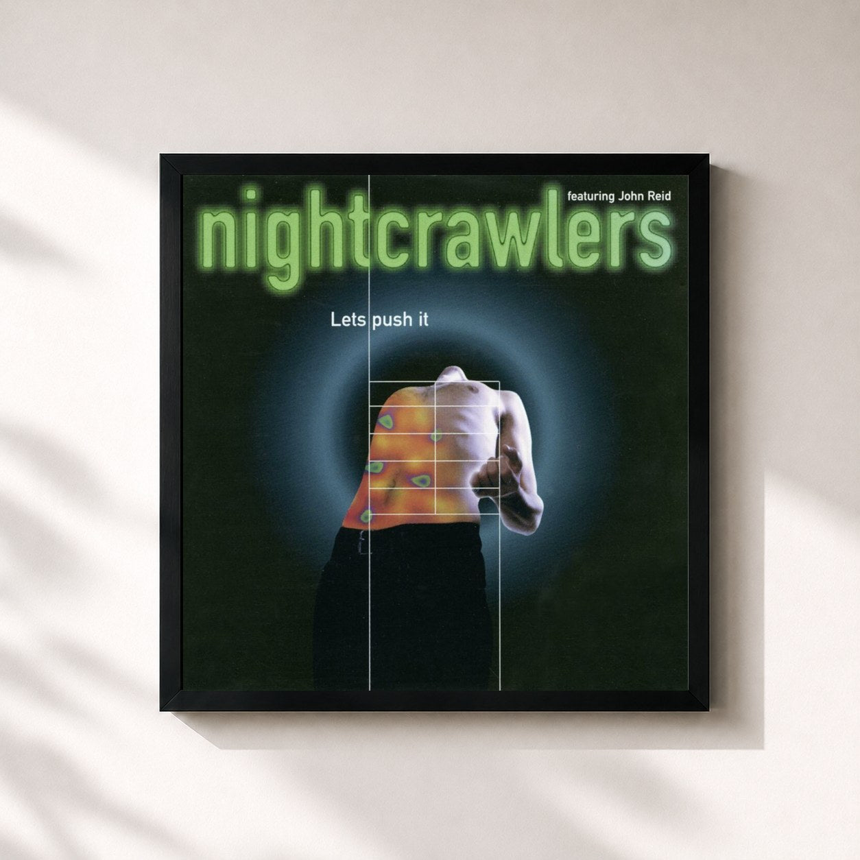 #noir Tableau carré de l'album Let's Push It (feat. John Reid) de Nightcrawlers, cadre noir 32x32 cm