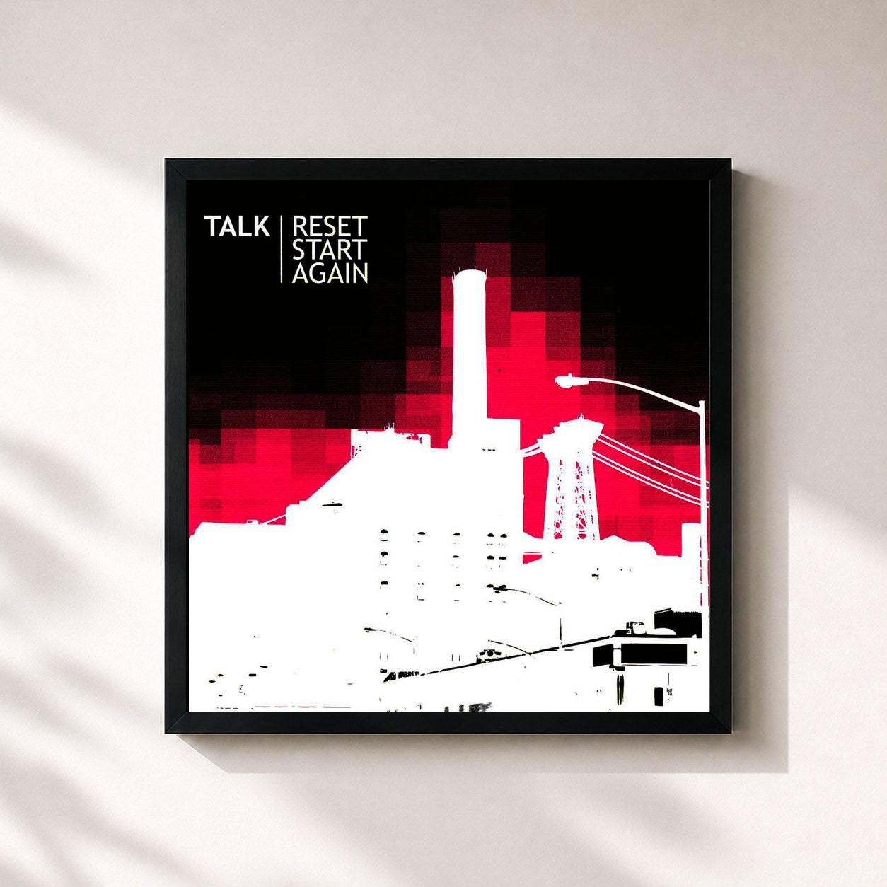 #noir Tableau carré de l'album Reset Start Again de TALK, cadre noir 32x32 cm