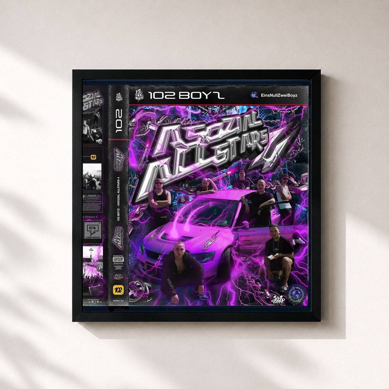 #noir Tableau carré de l'album Asozial Allstars 4 de 102 Boyz, cadre noir 32x32 cm