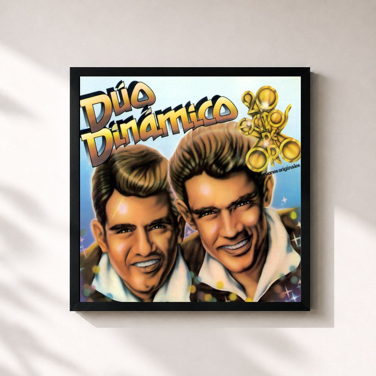 #noir Tableau carré de l'album 20 Exitos De Oro de Duo Dinamico, cadre noir 32x32 cm
