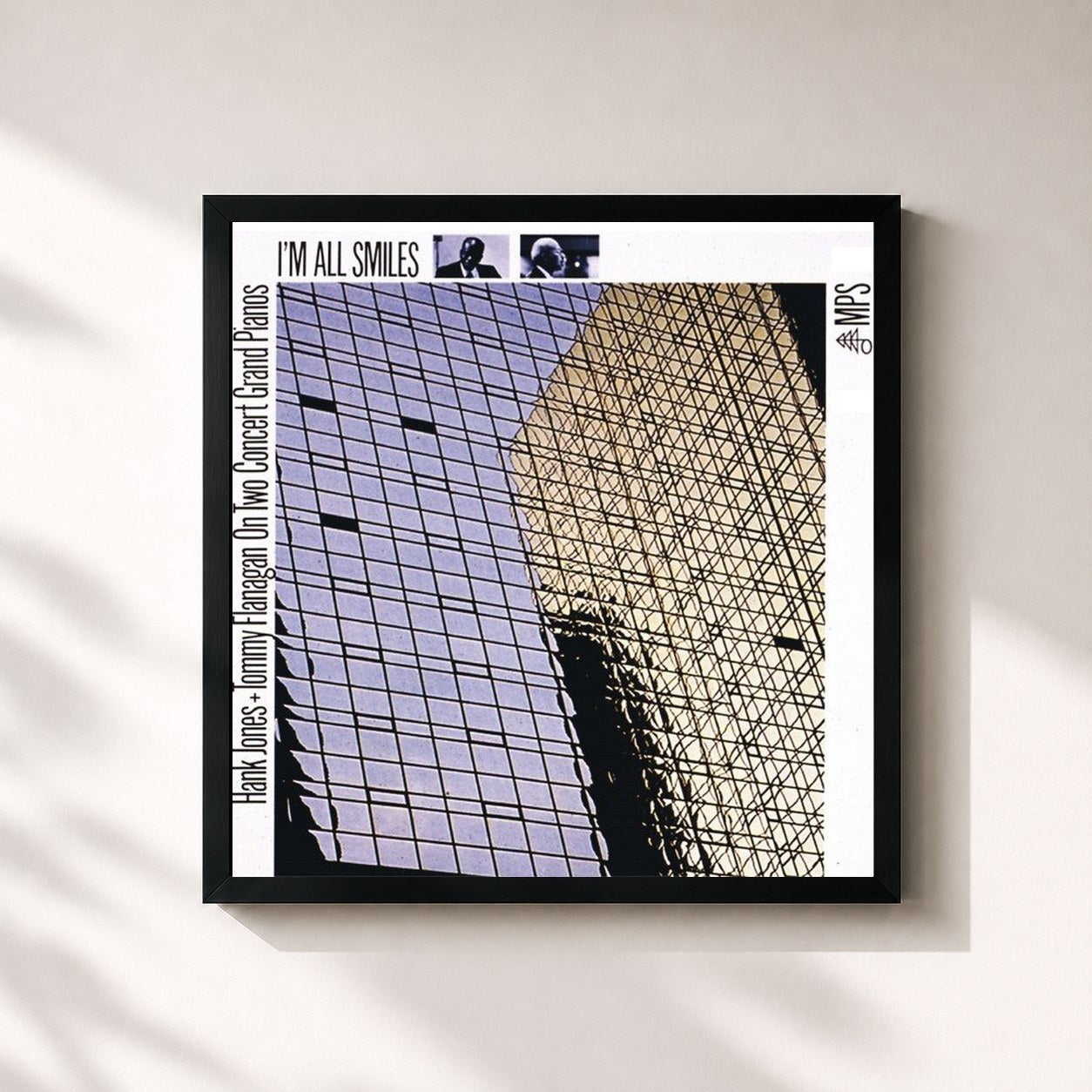 #noir Tableau carré de l'album I'm All Smiles de Hank Jones, cadre noir 32x32 cm