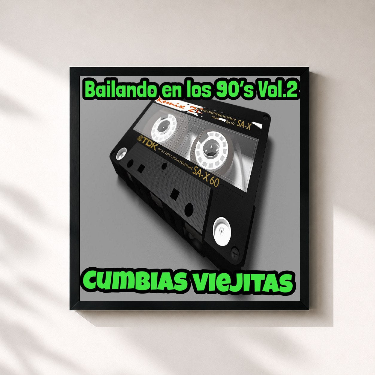 #noir Tableau carré de l'album Bailando En Los 90's Vol.2 de Cumbias Viejitas, cadre noir 32x32 cm