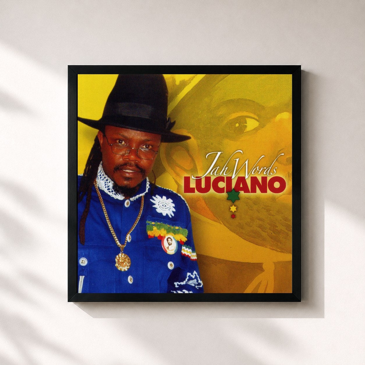 #noir Tableau carré de l'album Jah Words de Luciano, cadre noir 32x32 cm