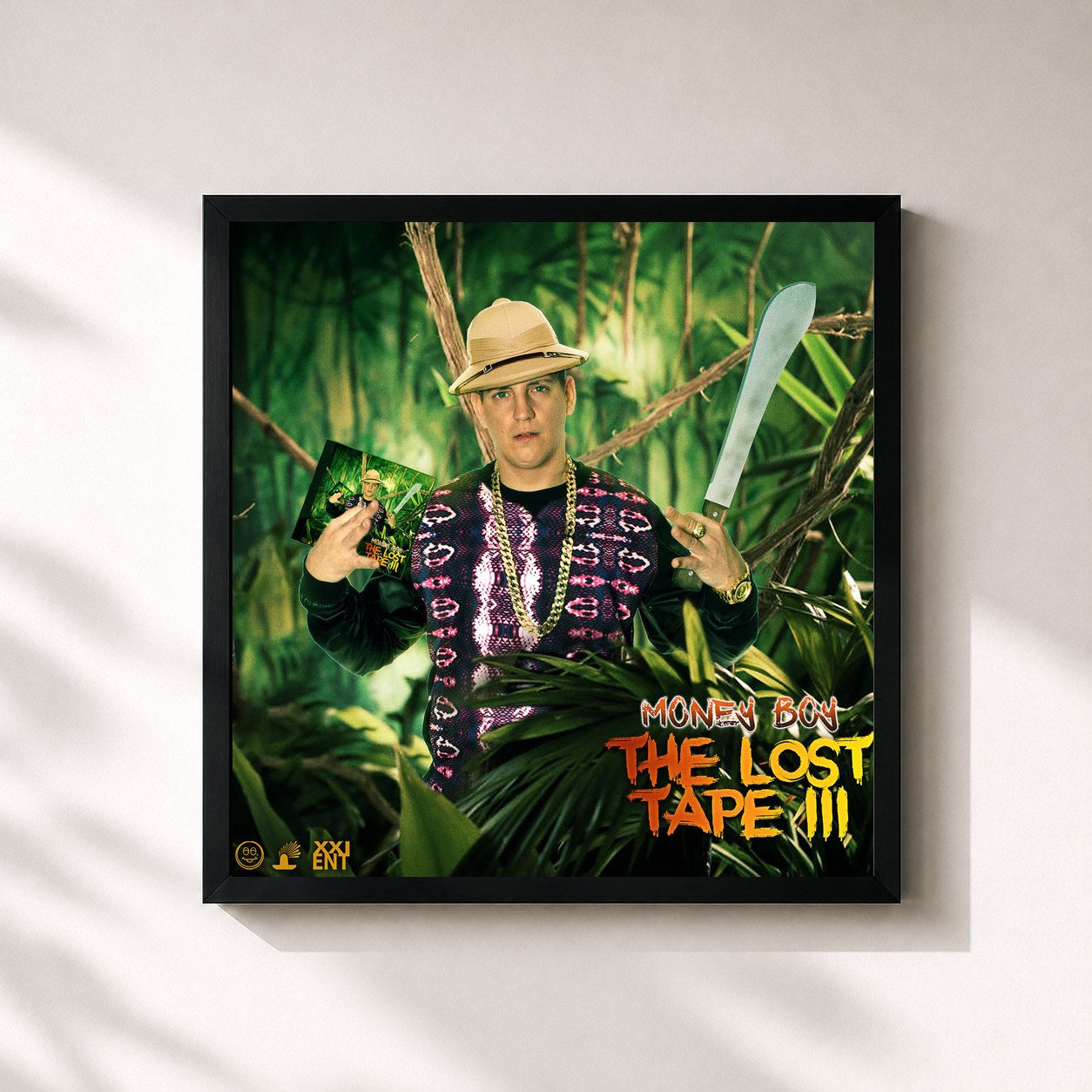 #noir Tableau carré de l'album The Lost Tape III de Money Boy, cadre noir 32x32 cm