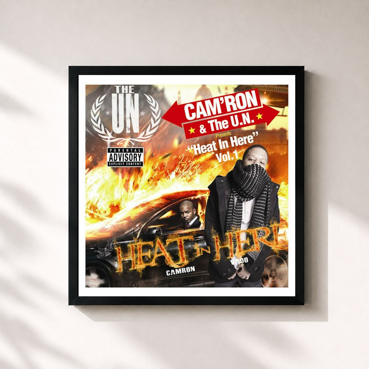 #noir Tableau carré de l'album Heat in Here, Vol. 1 de Cam'ron, cadre noir 32x32 cm