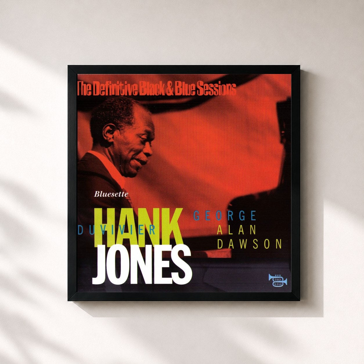 #noir Tableau carré de l'album Bluesette (London 1979) (The Definitive Black & Blue Sessions) de Hank Jones, cadre noir 32x32 cm