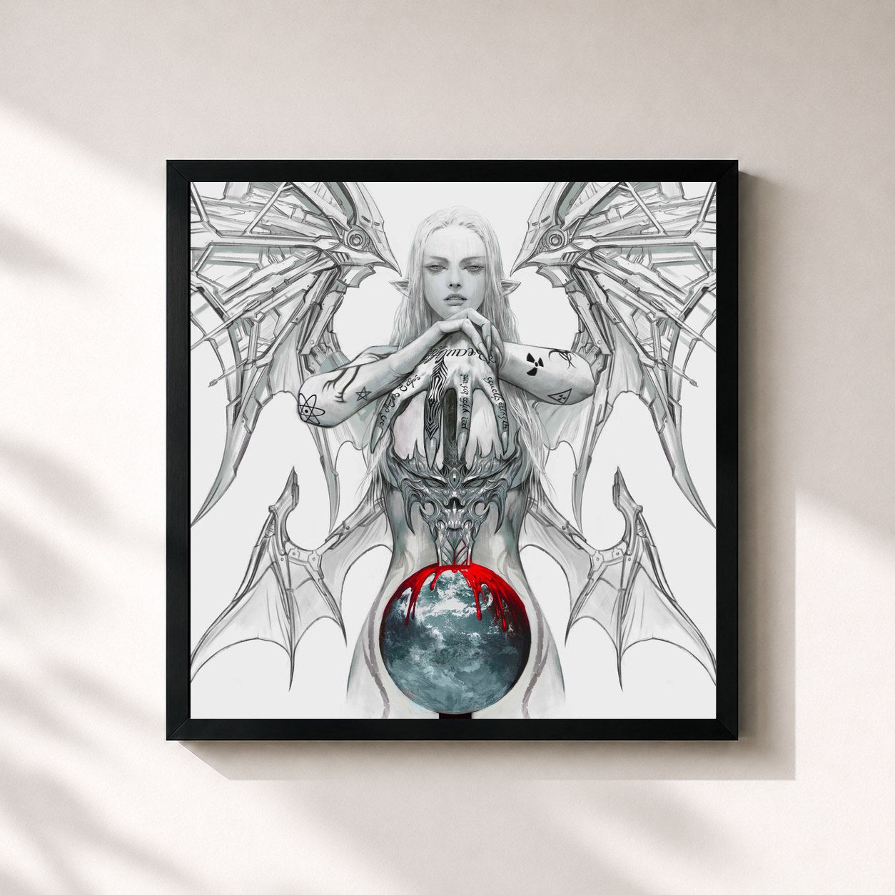 #noir Tableau carré de l'album Miss Anthropocene de Grimes, cadre noir 32x32 cm