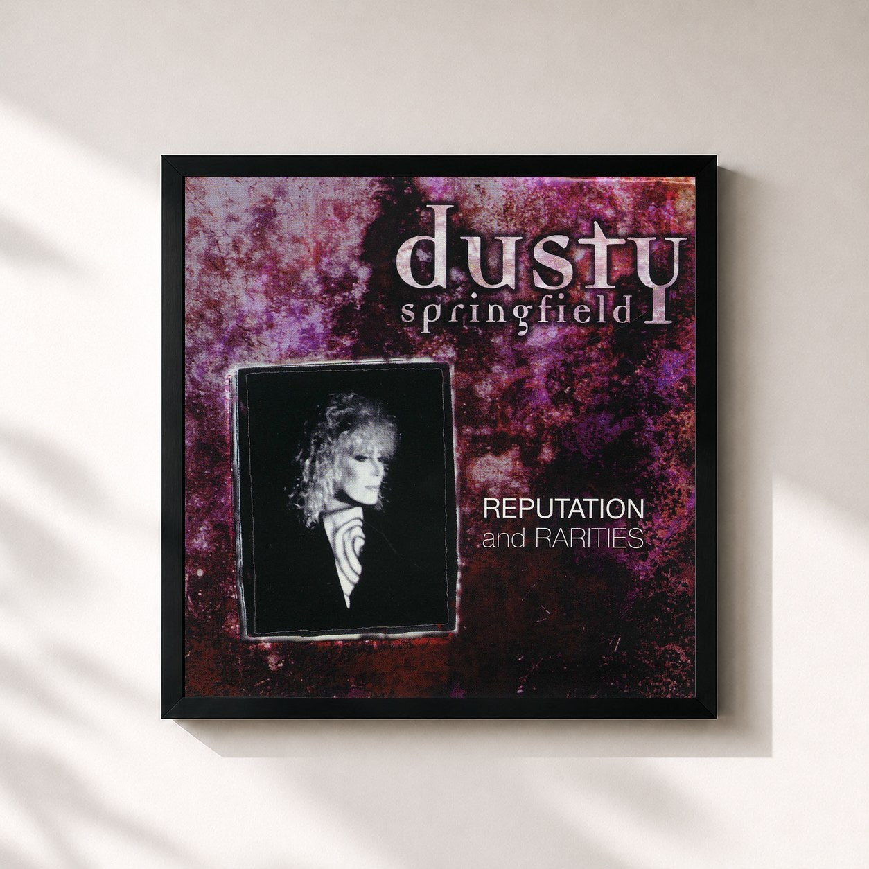 #noir Tableau carré de l'album Reputation & Rarities de Dusty Springfield, cadre noir 32x32 cm