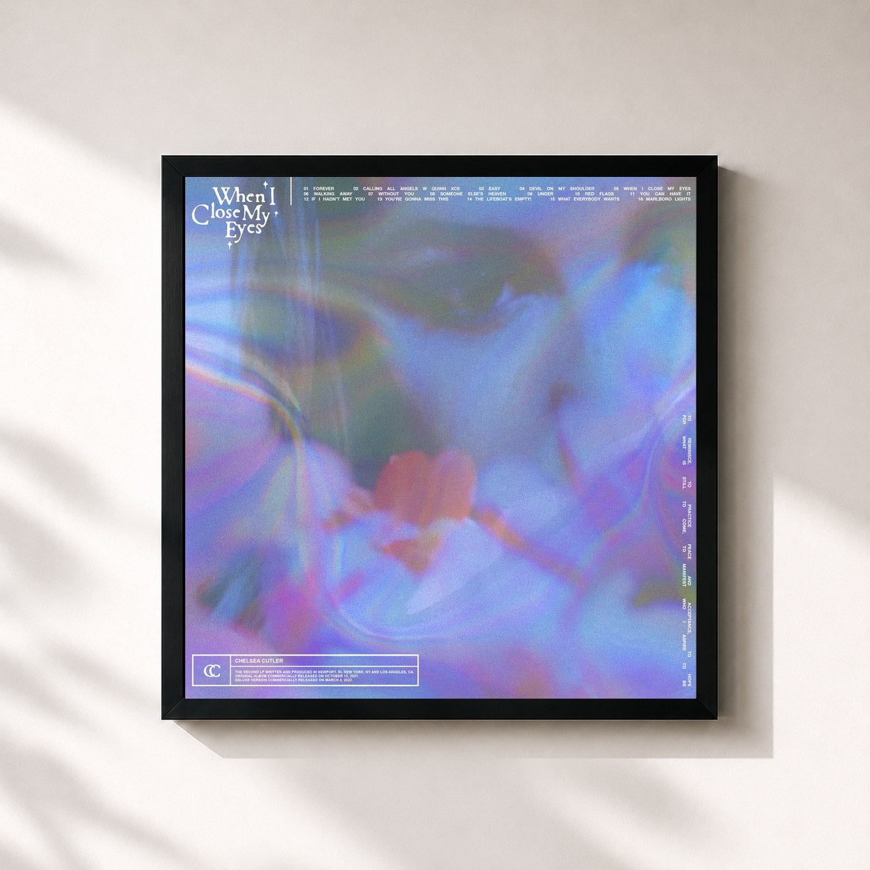 #noir Tableau carré de l'album When I Close My Eyes (Deluxe) de Chelsea Cutler, cadre noir 32x32 cm