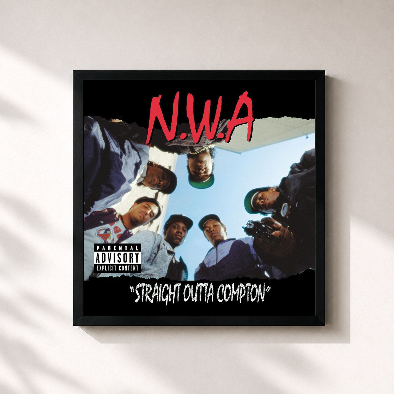 #noir Tableau carré de l'album Straight Outta Compton de N.W.A, cadre noir 32x32 cm