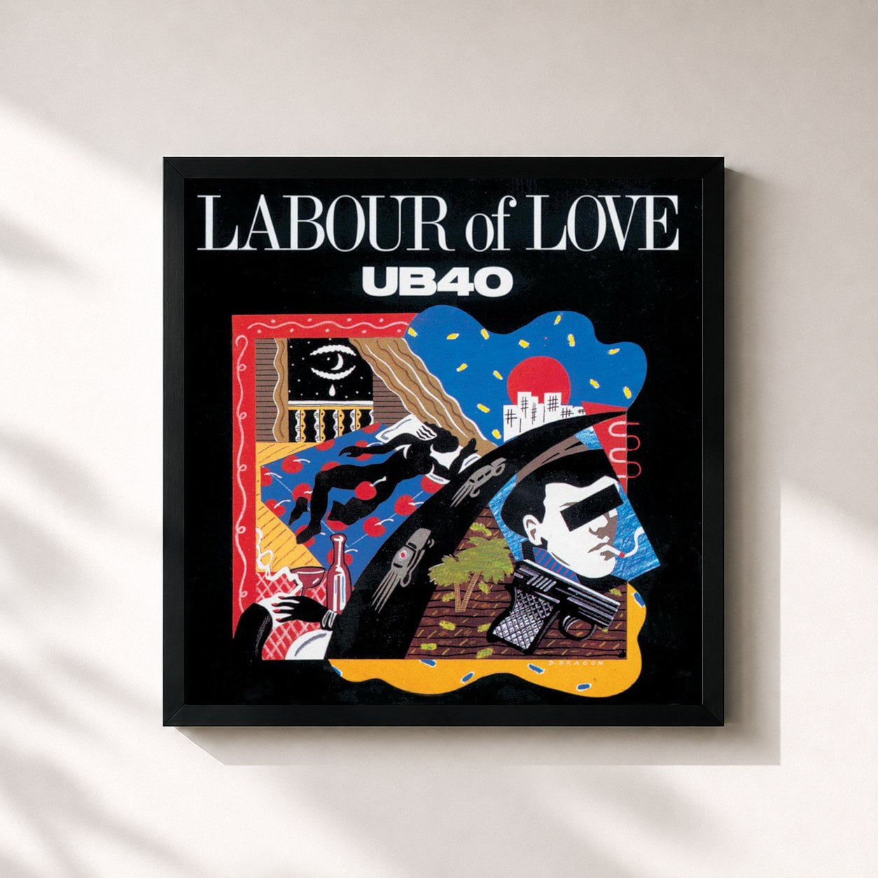 #noir Tableau carré de l'album Labour Of Love de UB40, cadre noir 32x32 cm