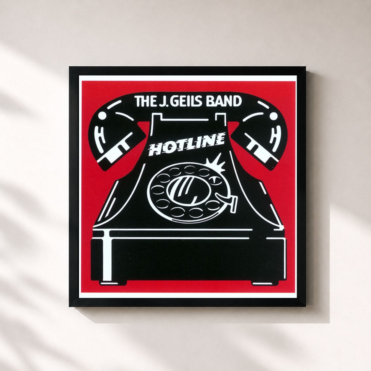 #noir Tableau carré de l'album Hotline de The J. Geils Band, cadre noir 32x32 cm