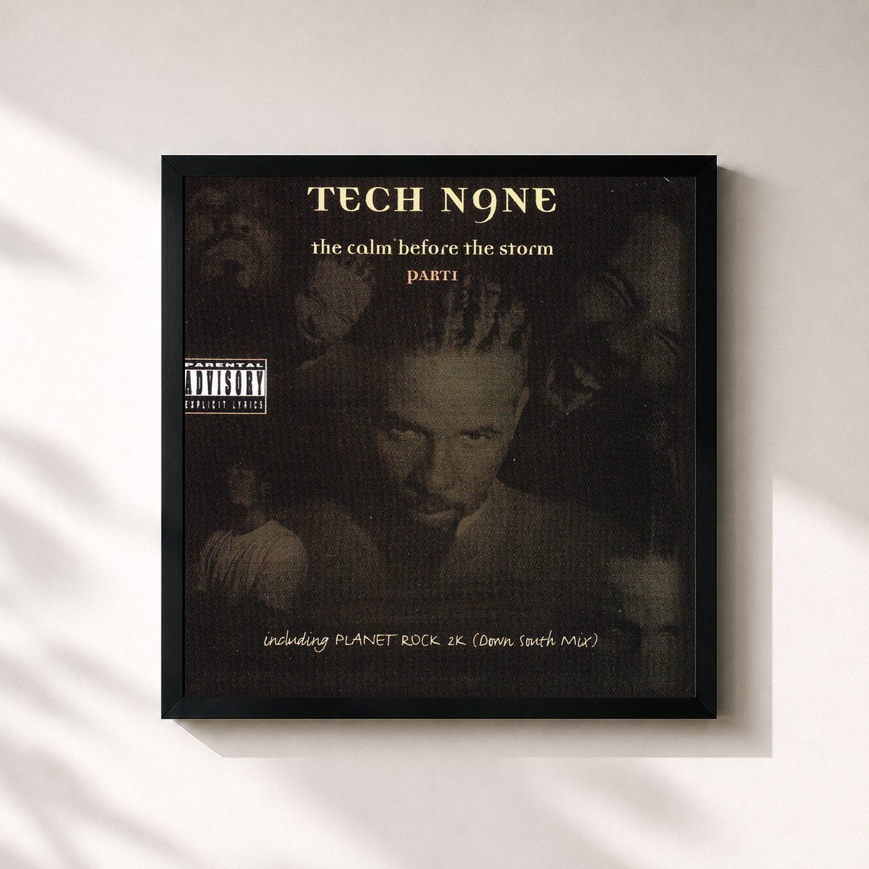 #noir Tableau carré de l'album Calm Before the Storm de Tech N9ne, cadre noir 32x32 cm