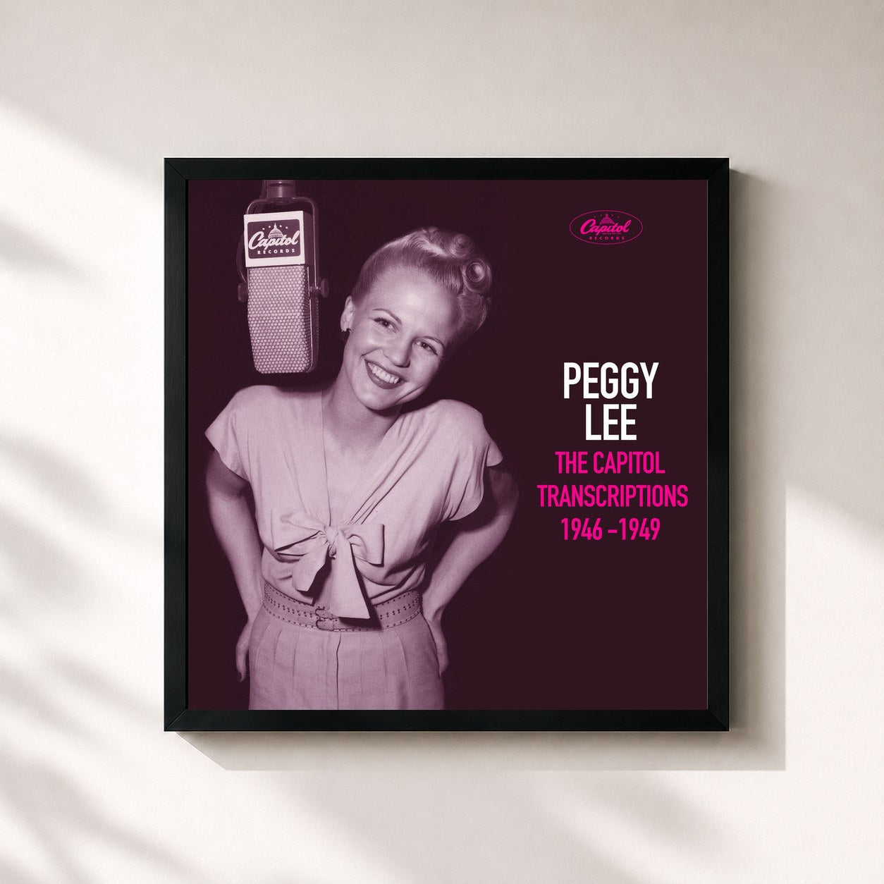 #noir Tableau carré de l'album The Capitol Transcriptions 1946-1949 de Peggy Lee, cadre noir 32x32 cm