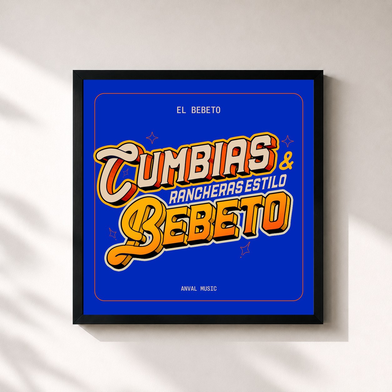 #noir Tableau carré de l'album Cumbias y Rancheras Estilo Bebeto de El Bebeto, cadre noir 32x32 cm