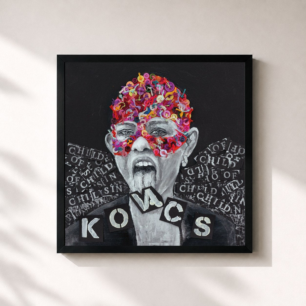 #noir Tableau carré de l'album Child Of Sin de Kovacs, cadre noir 32x32 cm