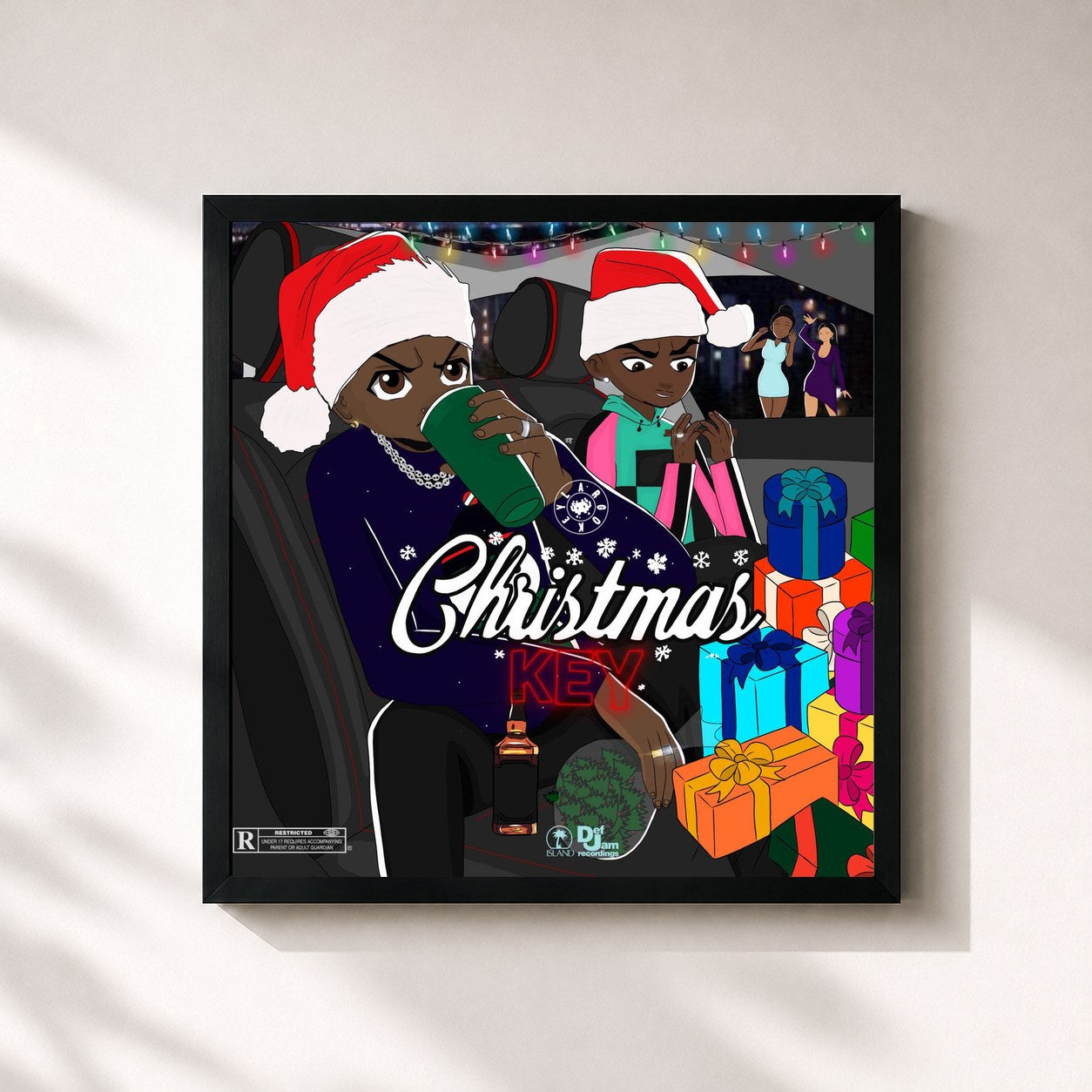 #noir Tableau carré de l'album Christmas Key de Key Largo, cadre noir 32x32 cm