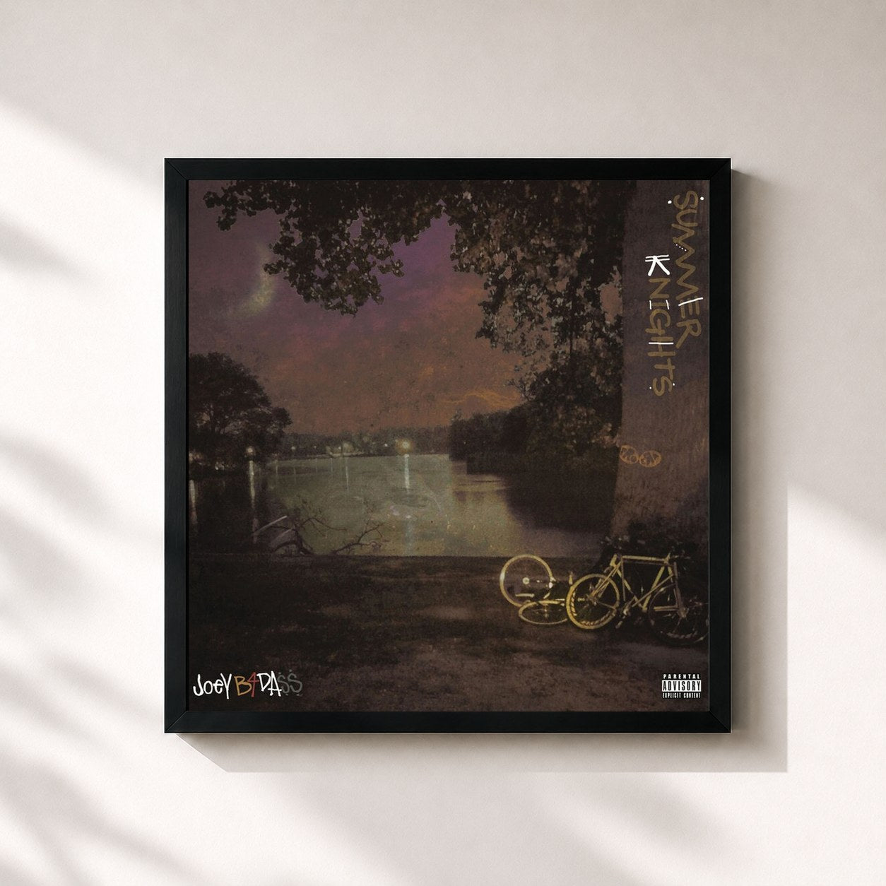 #noir Tableau carré de l'album Summer Knights de Joey Bada$$, cadre noir 32x32 cm