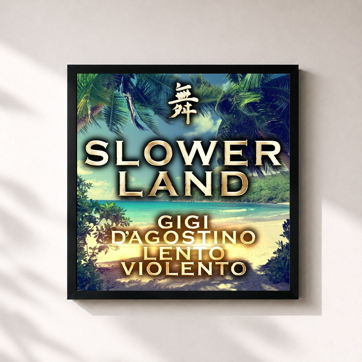 #noir Tableau carré de l'album Slowerland de Gigi D'Agostino, cadre noir 32x32 cm