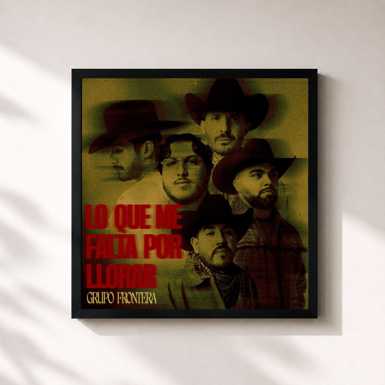 #noir Tableau carré de l'album LO QUE ME FALTA POR LLORAR de Grupo Frontera, cadre noir 32x32 cm