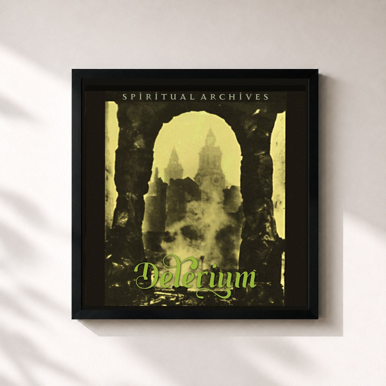 #noir Tableau carré de l'album Spiritual Archives de Delerium, cadre noir 32x32 cm