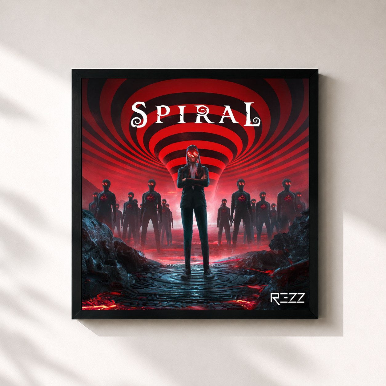 #noir Tableau carré de l'album Spiral de Rezz, cadre noir 32x32 cm