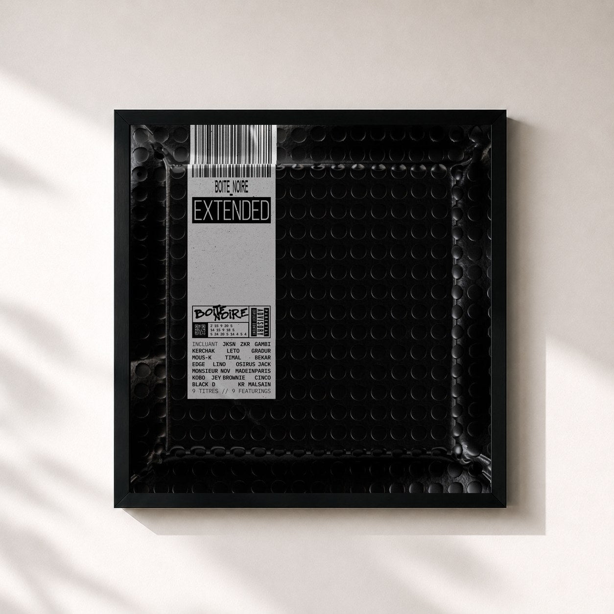 #noir Tableau carré de l'album Boîte Noire Extended de Boîte noire, cadre noir 32x32 cm