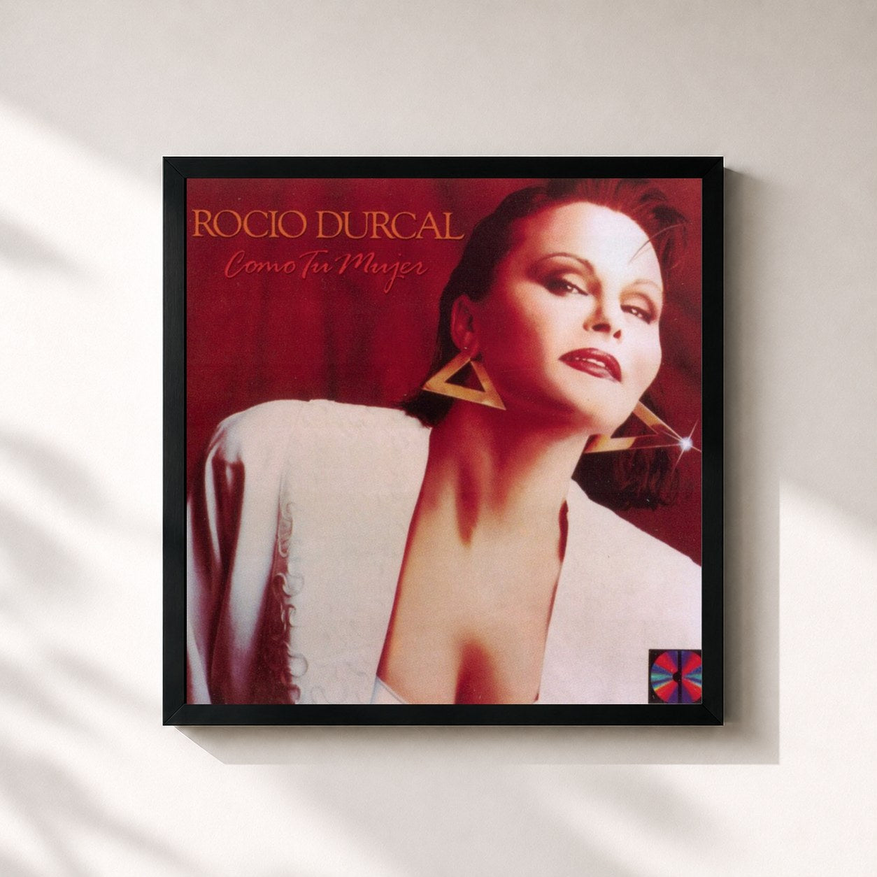 #noir Tableau carré de l'album Como Tu Mujer de Rocio Durcal, cadre noir 32x32 cm