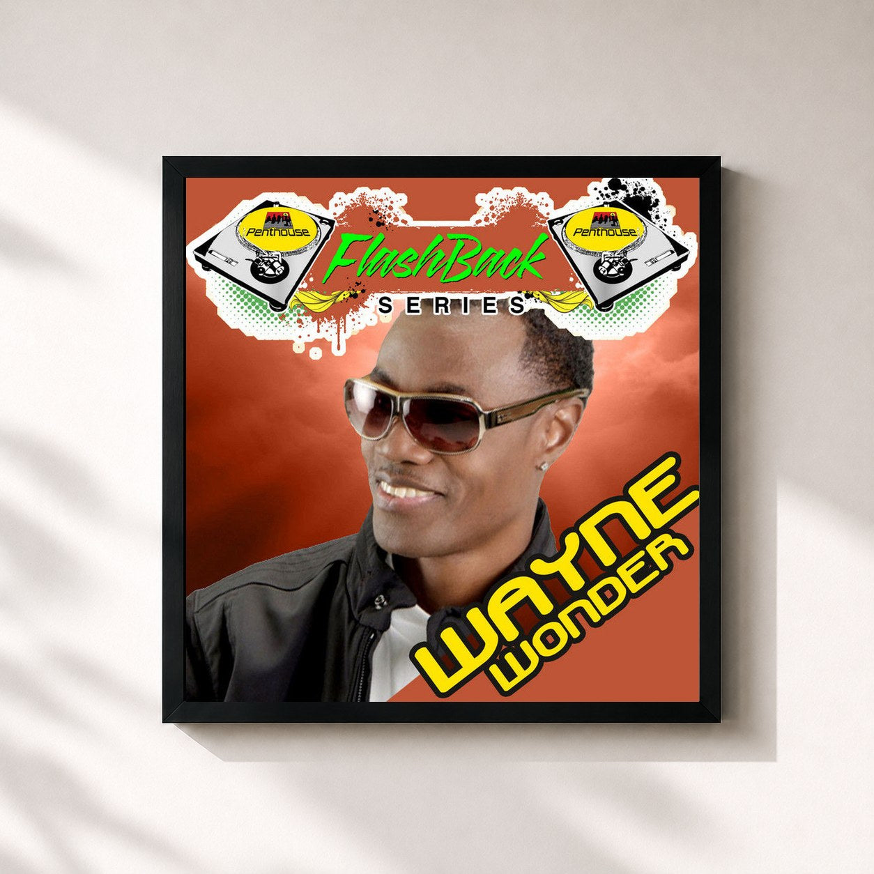 #noir Tableau carré de l'album Penthouse Flashback Series (Wayne Wonder) Vol. 1 de Wayne Wonder, cadre noir 32x32 cm