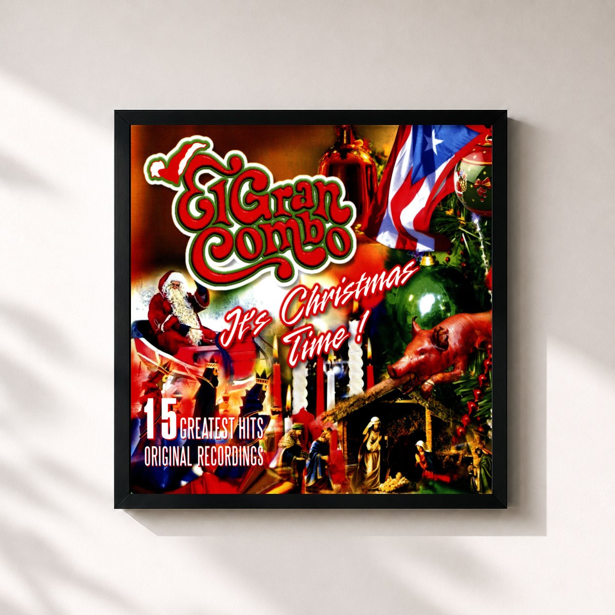 #noir Tableau carré de l'album It's Christmas Time! (Original Recordings) de El Gran Combo, cadre noir 32x32 cm