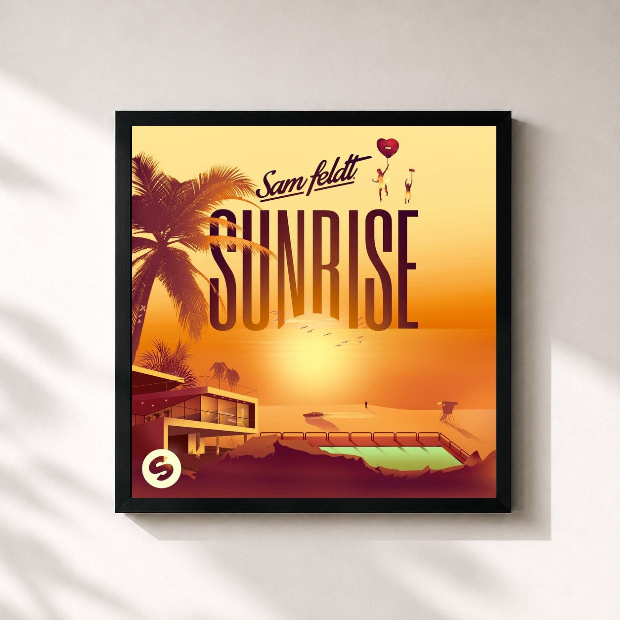 #noir Tableau carré de l'album Sunrise de Sam Feldt, cadre noir 32x32 cm