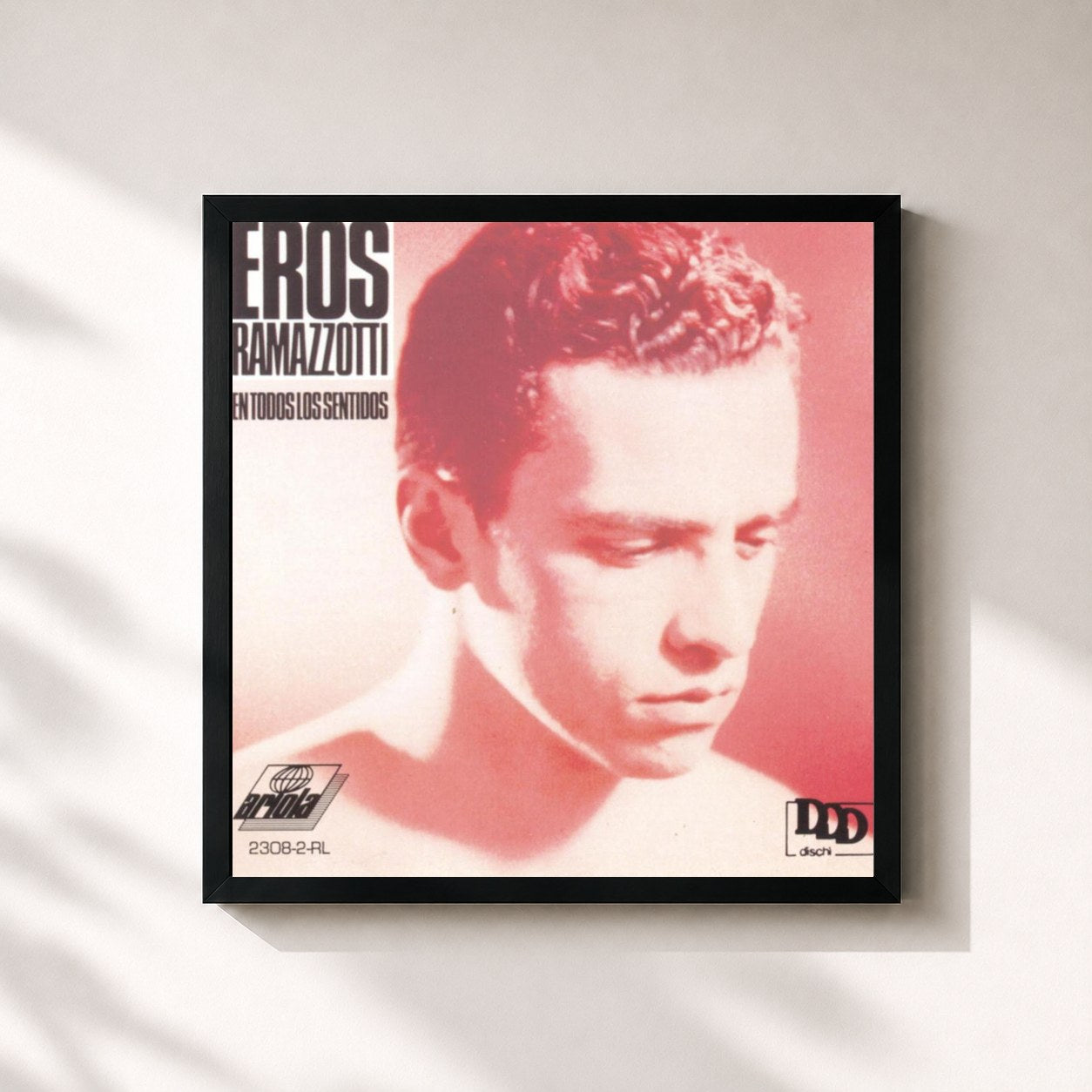 #noir Tableau carré de l'album En Todos Los Sentidos de Eros Ramazzotti, cadre noir 32x32 cm