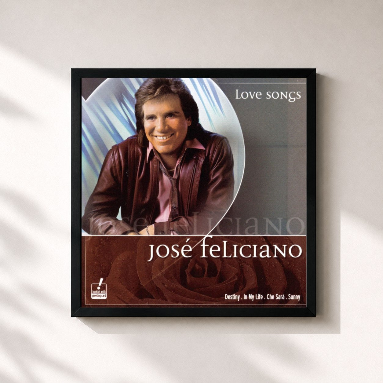 #noir Tableau carré de l'album Love Songs de José Feliciano, cadre noir 32x32 cm