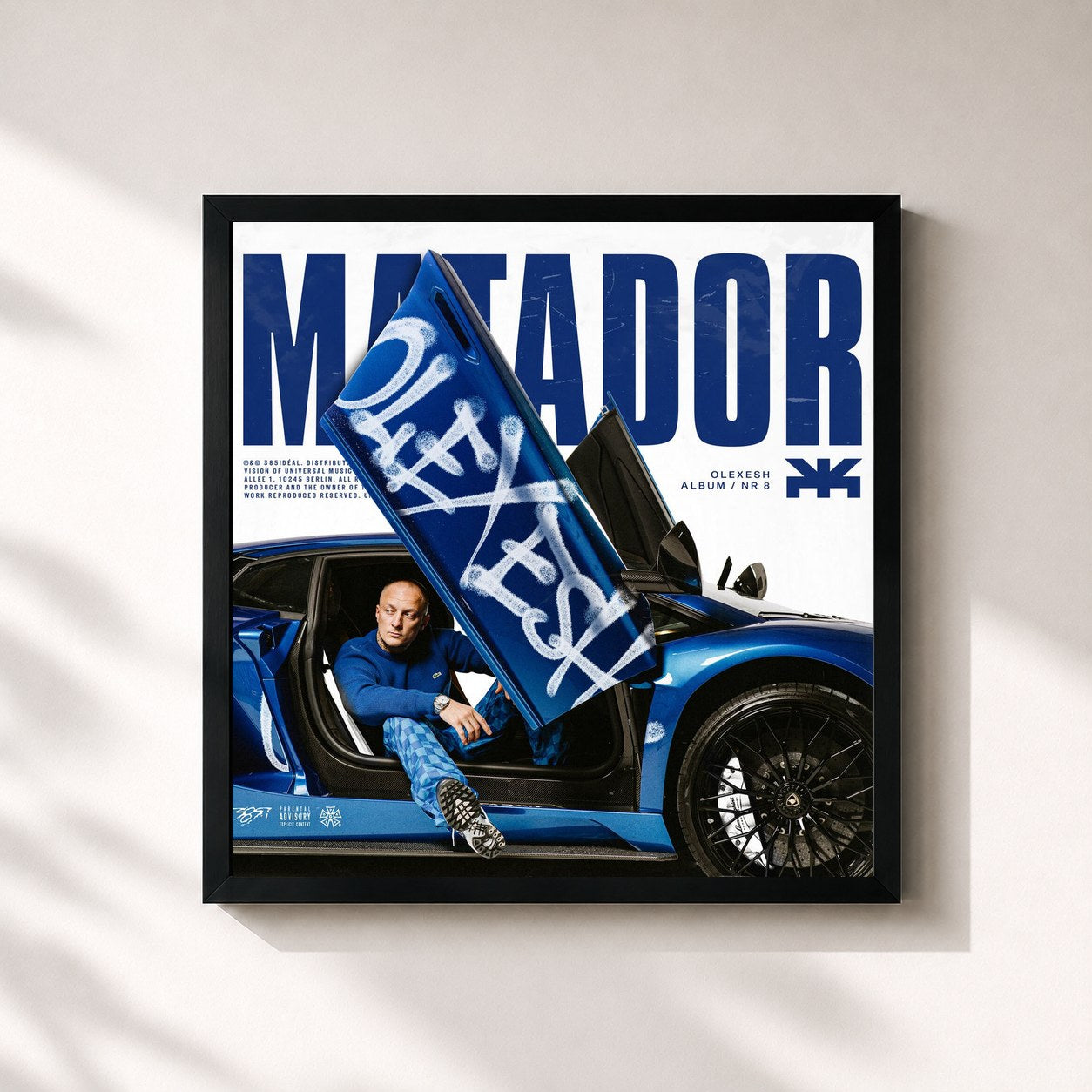 #noir Tableau carré de l'album Matador de Olexesh, cadre noir 32x32 cm