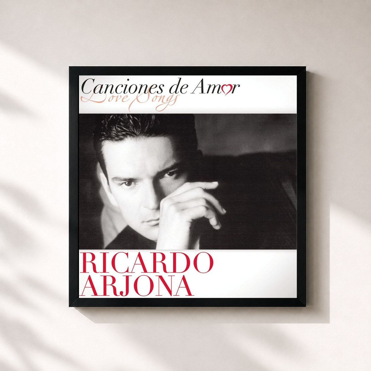 #noir Tableau carré de l'album Canciones De Amor de Ricardo Arjona, cadre noir 32x32 cm