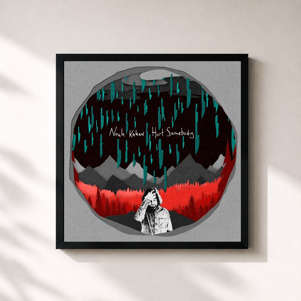 #noir Tableau carré de l'album Hurt Somebody de Noah Kahan, cadre noir 32x32 cm