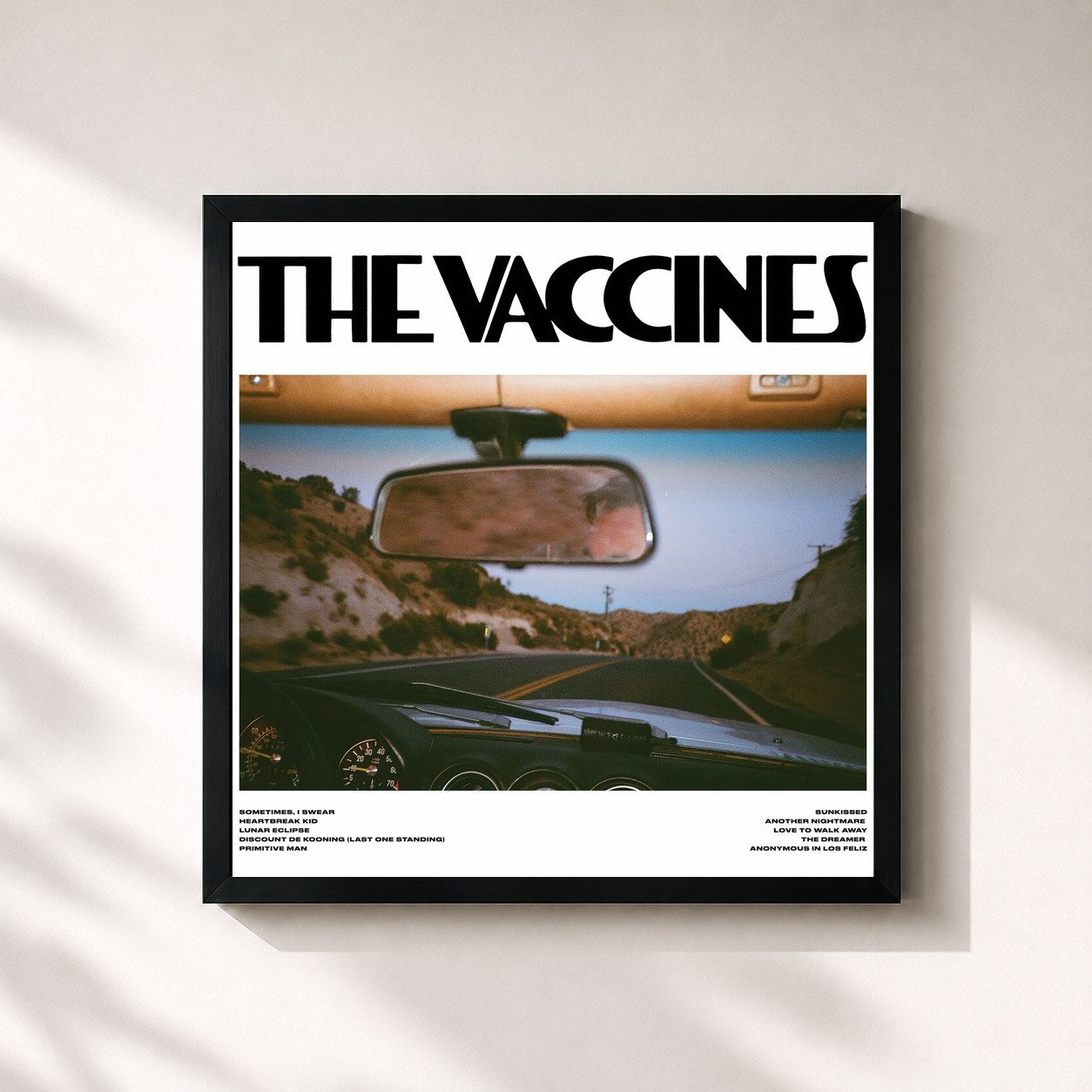 #noir Tableau carré de l'album Pick-Up Full Of Pink Carnations de The Vaccines, cadre noir 32x32 cm