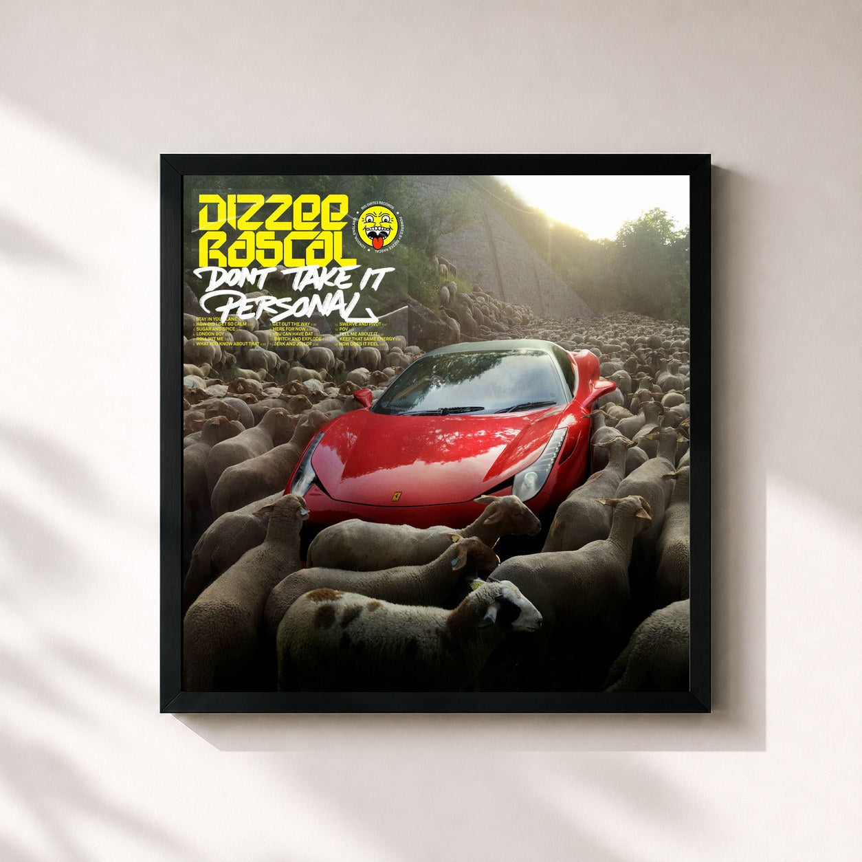 #noir Tableau carré de l'album Don't Take It Personal de Dizzee Rascal, cadre noir 32x32 cm