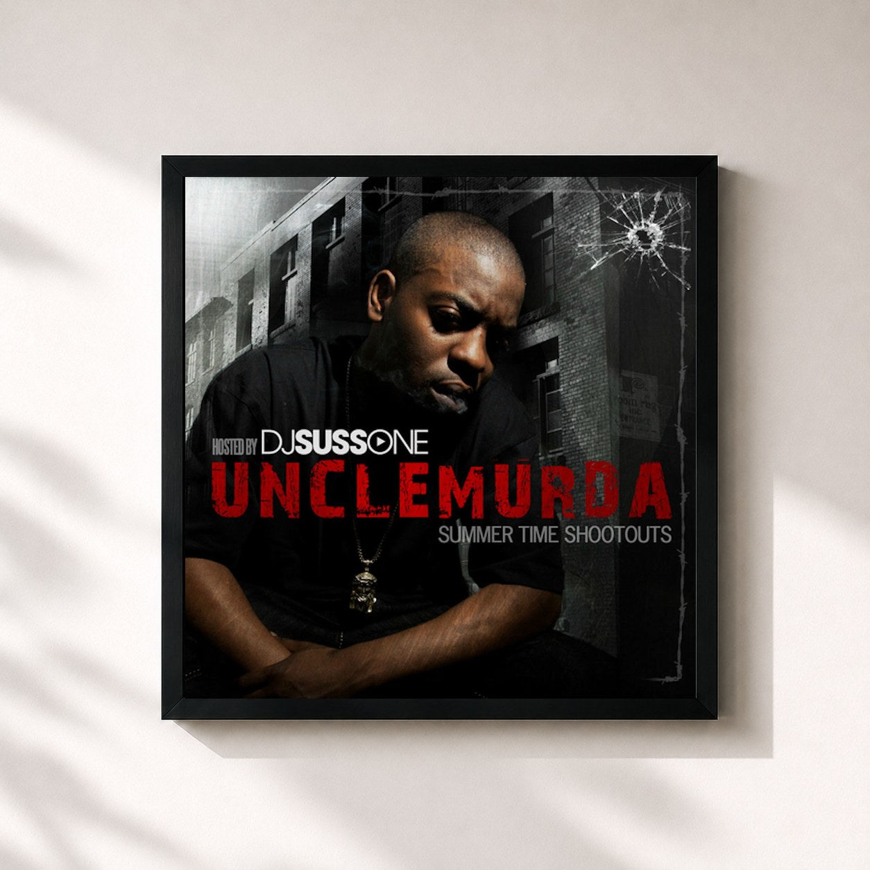 #noir Tableau carré de l'album Summer Time Shootouts de Uncle Murda, cadre noir 32x32 cm