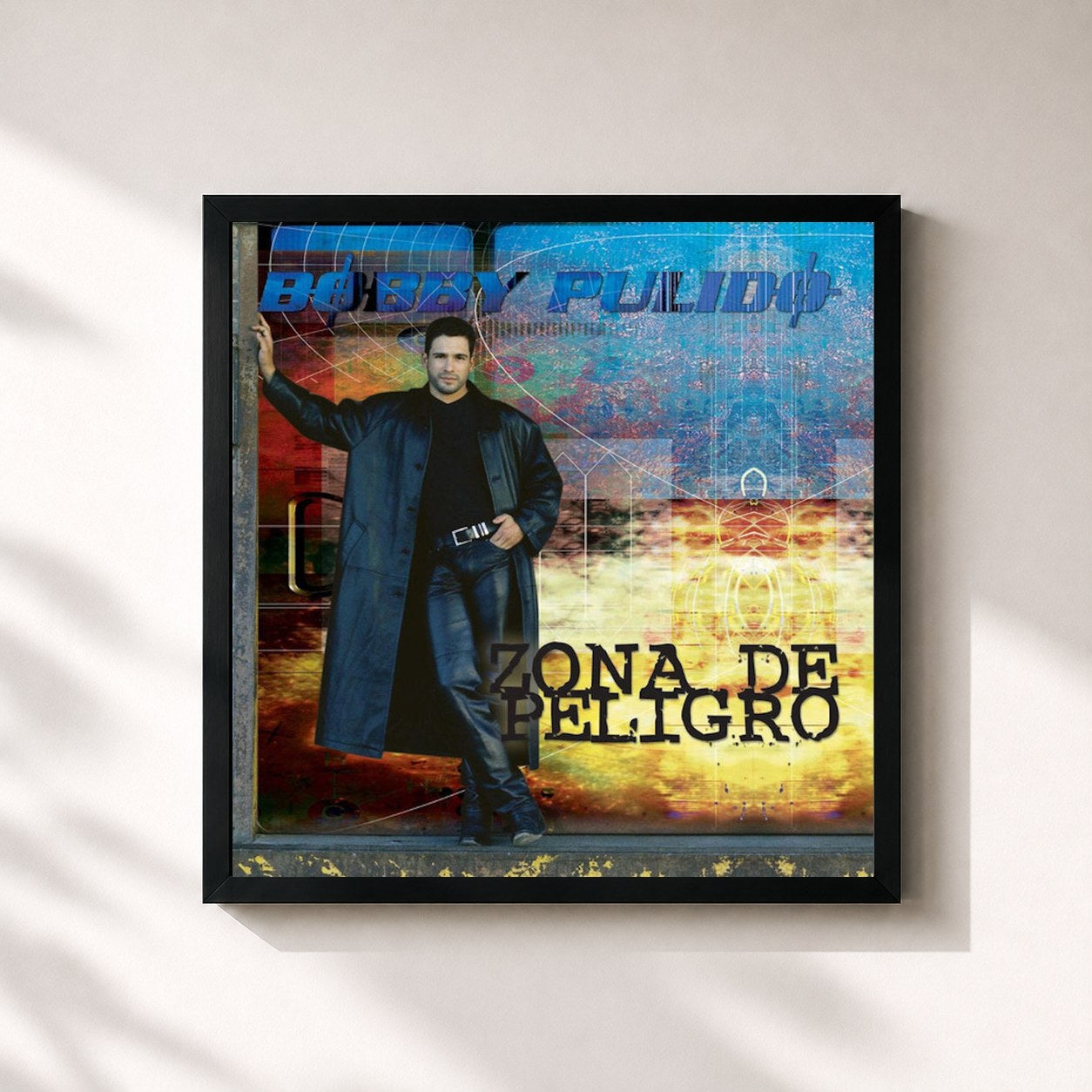 #noir Tableau carré de l'album Zona De Peligro de Bobby Pulido, cadre noir 32x32 cm